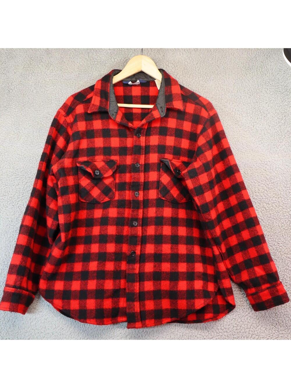 Woolrich Flannel Red 85% Wool 15% Nylon USA Made Men XL Vtg